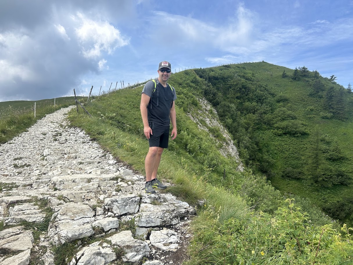 James Mason enjoying a walk in the mountains of Italy